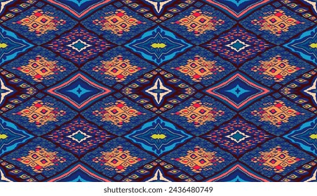 Seamless pattern with multicolored diamonds. Geometric chevron abstract illustration, wallpaper. Tribal ethnic vector texture. Aztec style. Folk embroidery. Indian, Scandinavian, African rug.