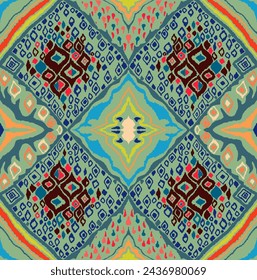 Seamless pattern with multicolored diamonds. Geometric chevron abstract illustration, wallpaper. Tribal ethnic vector texture. Aztec style. Folk embroidery. Indian, Scandinavian, African rug.