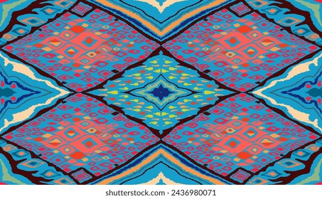 Seamless pattern with multicolored diamonds. Geometric chevron abstract illustration, wallpaper. Tribal ethnic vector texture. Aztec style. Folk embroidery. Indian, Scandinavian, African rug.