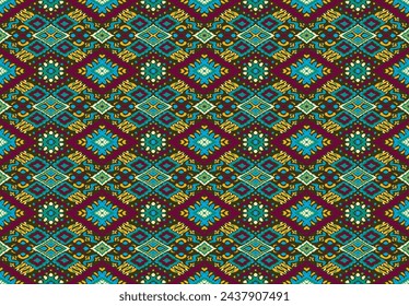 Seamless pattern with multicolored diamonds. Geometric chevron abstract illustration, wallpaper. Tribal ethnic vector texture. Aztec style. Folk embroidery. Indian, Scandinavian, African rug.
