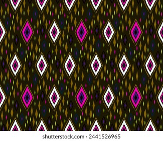 Seamless pattern with multicolored diamonds. Geometric chevron abstract illustration, wallpaper. Tribal ethnic vector texture. Aztec style. Folk embroidery. Indian, Scandinavian, African rug.