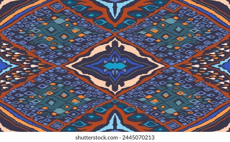 Seamless pattern with multicolored diamonds. Geometric chevron abstract illustration, wallpaper. Tribal ethnic vector texture. Aztec style. Folk embroidery. Indian, Scandinavian, African rug.