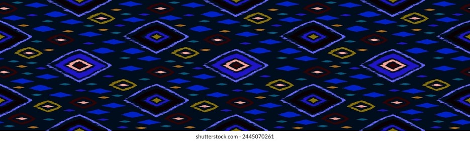Seamless pattern with multicolored diamonds. Geometric chevron abstract illustration, wallpaper. Tribal ethnic vector texture. Aztec style. Folk embroidery. Indian, Scandinavian, African rug.