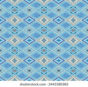 Seamless pattern with multicolored diamonds. Geometric chevron abstract illustration, wallpaper. Tribal ethnic vector texture. Aztec style. Folk embroidery. Indian, Scandinavian, African rug.