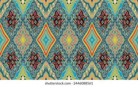 Nahtloses Muster mit mehrfarbigen Diamanten. Geometrische Chevron abstrakte Illustration, Bildschirmhintergrund. Textur der ethnischen Vektorgrafik. Azteken-Stil. Folk Stickerei. Indischer, skandinavischer, afrikanischer Teppich.
