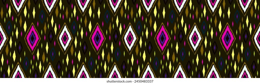 Seamless pattern with multicolored diamonds. Geometric chevron abstract illustration, wallpaper. Tribal ethnic vector texture. Aztec style. Folk embroidery. Indian, Scandinavian, African rug.