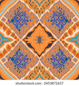 Seamless pattern with multicolored diamonds. Geometric chevron abstract illustration, wallpaper. Tribal ethnic vector texture. Aztec style. Folk embroidery. Indian, Scandinavian, African rug.