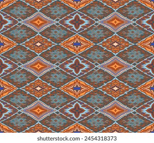 Seamless pattern with multicolored diamonds. Geometric chevron abstract illustration, wallpaper. Tribal ethnic vector texture. Aztec style. Folk embroidery. Indian, Scandinavian, African rug.