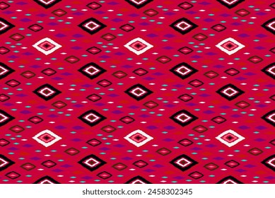 Seamless pattern with multicolored diamonds. Geometric chevron abstract illustration, wallpaper. Tribal ethnic vector texture. Aztec style. Folk embroidery. Indian, Scandinavian, African rug.