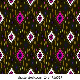 Seamless pattern with multicolored diamonds. Geometric chevron abstract illustration, wallpaper. Tribal ethnic vector texture. Aztec style. Folk embroidery. Indian, Scandinavian, African rug.