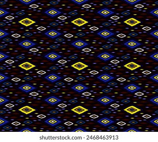 Seamless pattern with multicolored diamonds. Geometric chevron abstract illustration, wallpaper. Tribal ethnic vector texture. Aztec style. Folk embroidery. Indian, Scandinavian, African rug.