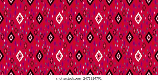 Seamless pattern with multicolored diamonds. Geometric chevron abstract illustration, wallpaper. Tribal ethnic vector texture. Aztec style. Folk embroidery. Indian, Scandinavian, African rug.