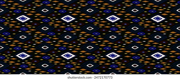 Nahtloses Muster mit mehrfarbigen Diamanten. Geometrische Chevron abstrakte Illustration, Bildschirmhintergrund. Textur der ethnischen Vektorgrafik. Azteken-Stil. Folk Stickerei. Indischer, skandinavischer, afrikanischer Teppich.