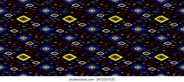 Seamless pattern with multicolored diamonds. Geometric chevron abstract illustration, wallpaper. Tribal ethnic vector texture. Aztec style. Folk embroidery. Indian, Scandinavian, African rug.