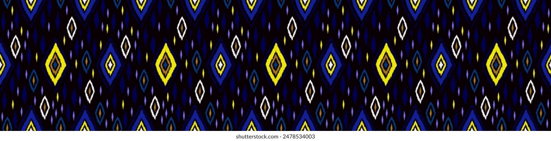 Seamless pattern with multicolored diamonds. Geometric chevron abstract illustration, wallpaper. Tribal ethnic vector texture. Aztec style. Folk embroidery. Indian, Scandinavian, African rug.