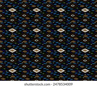 Seamless pattern with multicolored diamonds. Geometric chevron abstract illustration, wallpaper. Tribal ethnic vector texture. Aztec style. Folk embroidery. Indian, Scandinavian, African rug.