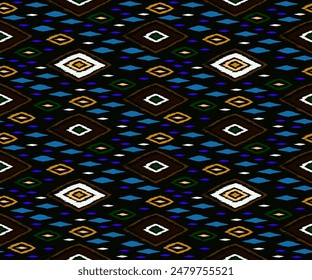 Seamless pattern with multicolored diamonds. Geometric chevron abstract illustration, wallpaper. Tribal ethnic vector texture. Aztec style. Folk embroidery. Indian, Scandinavian, African rug.
