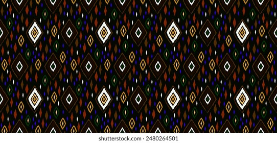 Seamless pattern with multicolored diamonds. Geometric chevron abstract illustration, wallpaper. Tribal ethnic vector texture. Aztec style. Folk embroidery. Indian, Scandinavian, African rug.