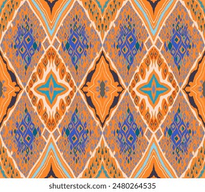 Patrón sin costuras con diamantes multicolores. Ilustración abstracta de chevron geométrico, Fondo de pantalla. Textura de Vector étnico tribal. Estilo azteca. Bordado de Folk. Alfombra india, escandinava, africana.