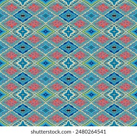 Seamless pattern with multicolored diamonds. Geometric chevron abstract illustration, wallpaper. Tribal ethnic vector texture. Aztec style. Folk embroidery. Indian, Scandinavian, African rug.