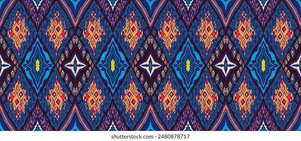 Seamless pattern with multicolored diamonds. Geometric chevron abstract illustration, wallpaper. Tribal ethnic vector texture. Aztec style. Folk embroidery. Indian, Scandinavian, African rug.