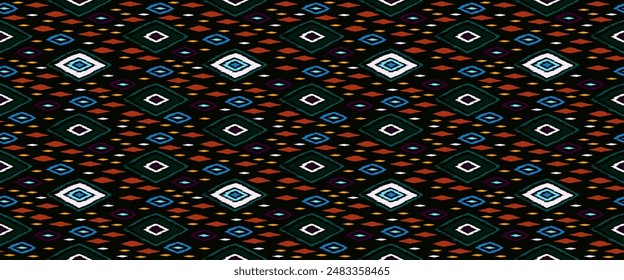 Seamless pattern with multicolored diamonds. Geometric chevron abstract illustration, wallpaper. Tribal ethnic vector texture. Aztec style. Folk embroidery. Indian, Scandinavian, African rug.