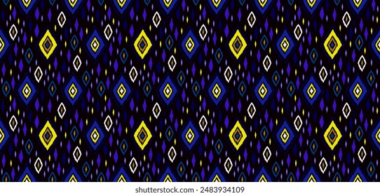 Seamless pattern with multicolored diamonds. Geometric chevron abstract illustration, wallpaper. Tribal ethnic vector texture. Aztec style. Folk embroidery. Indian, Scandinavian, African rug.