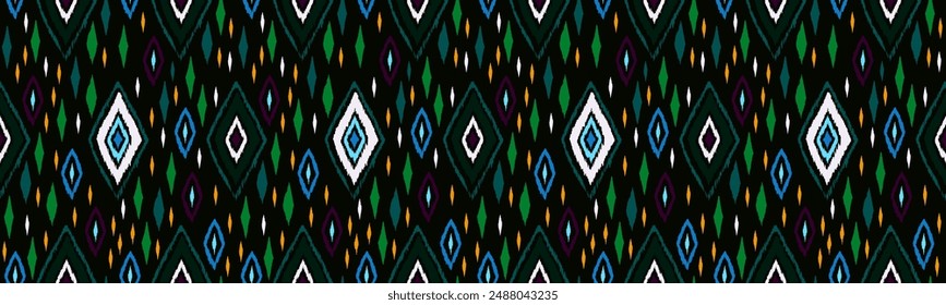 Seamless pattern with multicolored diamonds. Geometric chevron abstract illustration, wallpaper. Tribal ethnic vector texture. Aztec style. Folk embroidery. Indian, Scandinavian, African rug.