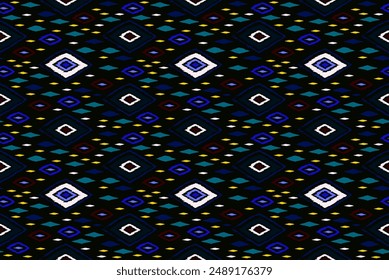 Seamless pattern with multicolored diamonds. Geometric chevron abstract illustration, wallpaper. Tribal ethnic vector texture. Aztec style. Folk embroidery. Indian, Scandinavian, African rug.