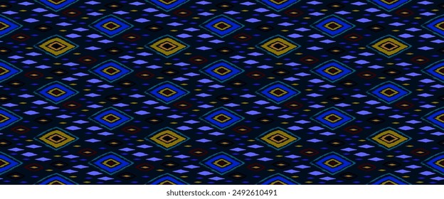 Seamless pattern with multicolored diamonds. Geometric chevron abstract illustration, wallpaper. Tribal ethnic vector texture. Aztec style. Folk embroidery. Indian, Scandinavian, African rug.
