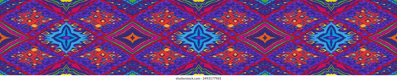 Seamless pattern with multicolored diamonds. Geometric chevron abstract illustration, wallpaper. Tribal ethnic vector texture. Aztec style. Folk embroidery. Indian, Scandinavian, African rug.