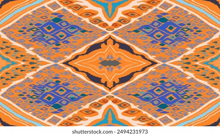 Patrón sin costuras con diamantes multicolores. Ilustración abstracta de chevron geométrico, Fondo de pantalla. Textura de Vector étnico tribal. Estilo azteca. Bordado de Folk. Alfombra india, escandinava, africana.