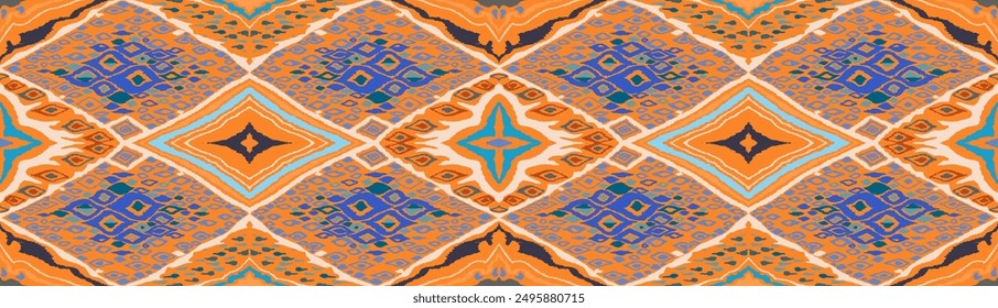 Seamless pattern with multicolored diamonds. Geometric chevron abstract illustration, wallpaper. Tribal ethnic vector texture. Aztec style. Folk embroidery. Indian, Scandinavian, African rug.