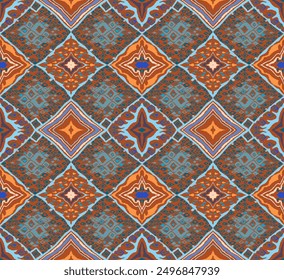 Patrón sin fisuras con diamantes multicolores. Ilustración abstracta geométrica del chevron, Fondo de pantalla. Textura de Vector étnico tribal. Estilo azteca. Bordado de Folk. Alfombra india, escandinava, africana.
