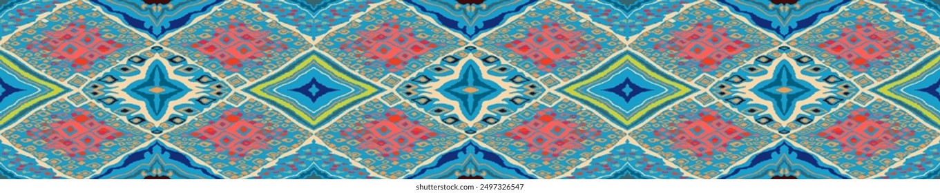 Seamless pattern with multicolored diamonds. Geometric chevron abstract illustration, wallpaper. Tribal ethnic vector texture. Aztec style. Folk embroidery. Indian, Scandinavian, African rug.