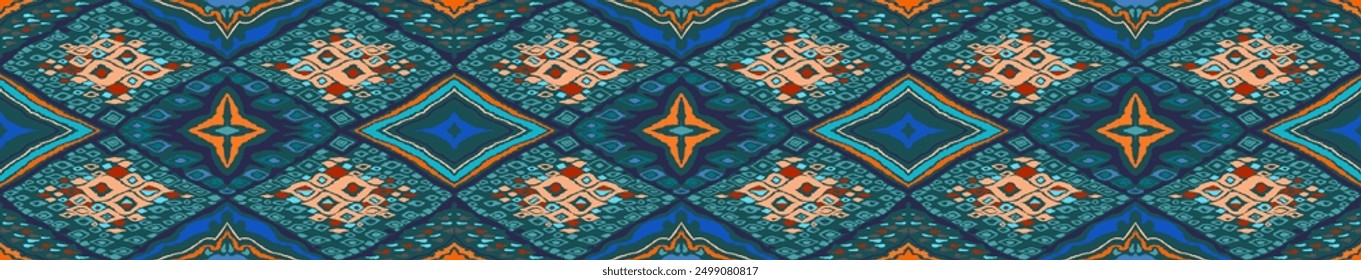 Seamless pattern with multicolored diamonds. Geometric chevron abstract illustration, wallpaper. Tribal ethnic vector texture. Aztec style. Folk embroidery. Indian, Scandinavian, African rug.