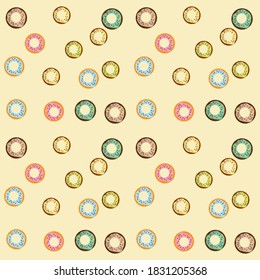 seamless pattern of multicolored donuts