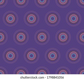Seamless pattern multicolored pattern with dotted halftone circles. Stylish geometric texture. Modern abstract background. Wallpaper, textile patch, wrapping paper, page filling, spider web.