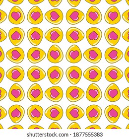 seamless pattern multicolored easter eggs with heart, vector illustration isolated on white background.