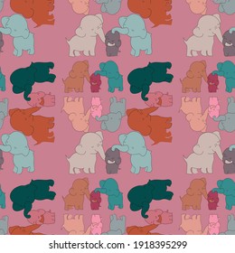 seamless pattern multicolored elephants on pink background