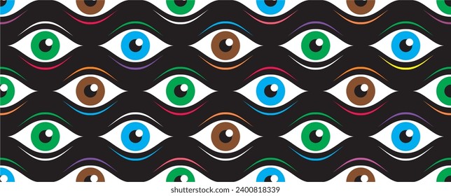 Seamless pattern with multicolored eyes. Vector illustration.