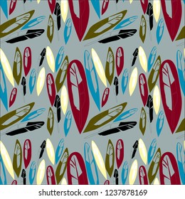 Seamless pattern multicolored feathers of birds.