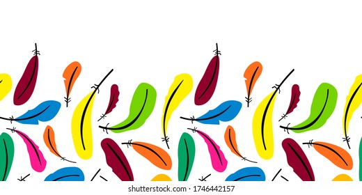 seamless pattern with multi-colored feathers of birds. Modern design for clothes, packaging, paper, cover, fabric