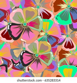 Seamless pattern with multicolored floral motif. Vector flower illustration.