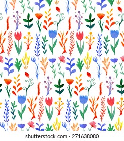 Seamless pattern with multicolored flowers watercolor