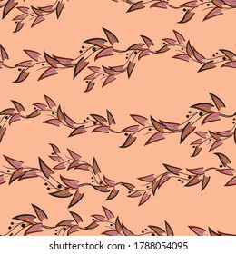 Seamless pattern. Multicolored garlands of leaves. Design for paper, textile, printing, packaging, ceramic tile fabric. Vector graphics in flat cartoon style.