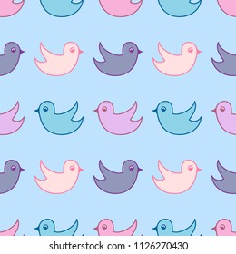 Seamless pattern with multi-colored gentle birds on a blue background.