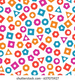 Seamless pattern with multicolored geometric elements for tissue and postcards. Hipsters modern color background. Vector illustration
