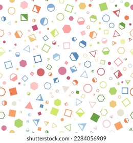Seamless pattern of multicolored geometric shapes. Template for textures, textiles, wallpapers, banners, invitations and simple backgrounds. Layout for cover, poster, postcard, interior
