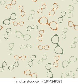 Nahtloses Muster mit mehrfarbiger Brille auf grauem Hintergrund. Vektorflache Illustration.
